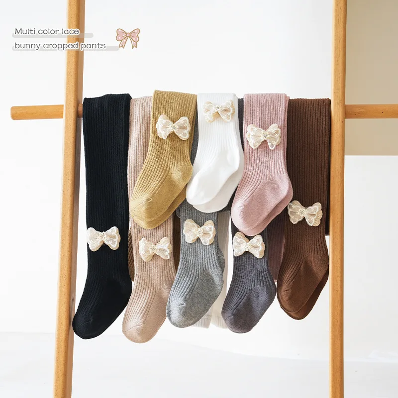 

Children Cotton Tights Pants Girls Bow Pantyhose Kids Leggings Baby Girls One-Piece Pantyhose Infant Knitted Tights