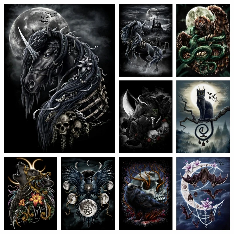 

Fantasy Dark Unicorn Eagle Animals Diamond Embroidery Painting Horror Skull Art Cross Stitch Kit Full Drills Gift Room Decor