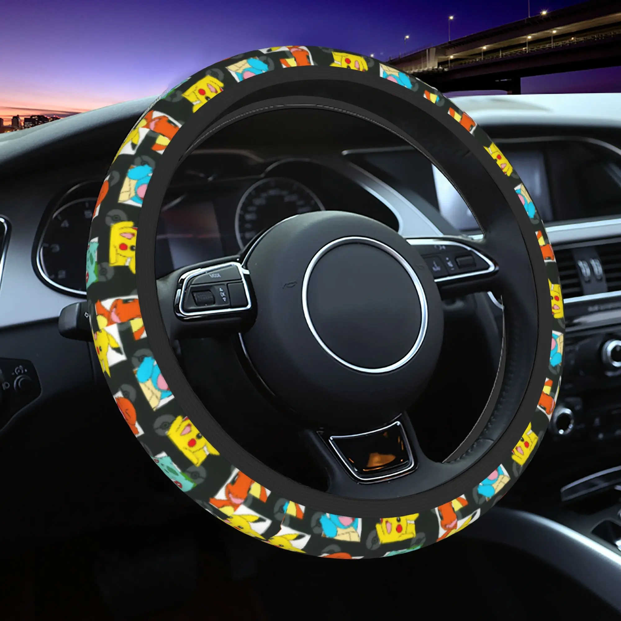 38cm Steering Wheel Covers Elastic Pokemoned Braid On The Steering Wheel Cover Car-styling Fashion Steering-Wheel Accessories
