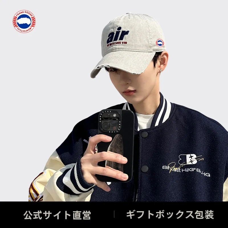 フランクグース-メンズ-ベースボールキャップ-春秋用-つば広-大きな頭囲-顔痩せ効果-レトロスタイル-ポリエステル繊維