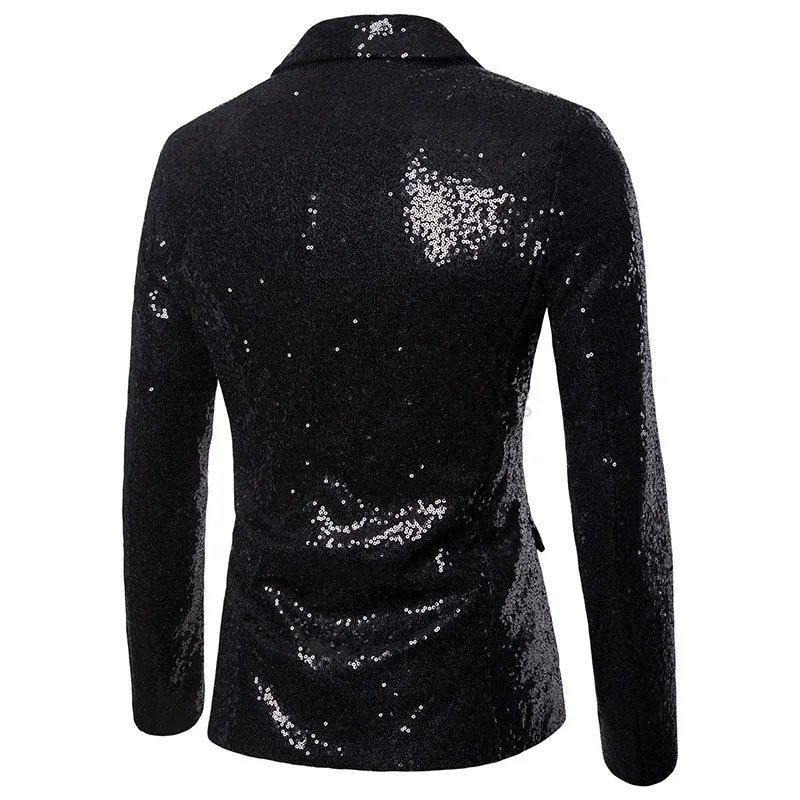 Black One Button Sequin Dress Suit Jacket Men Slim Fit Patchwork Collar Blazer Party Suit Coat Singers Blazer Stage Clothes