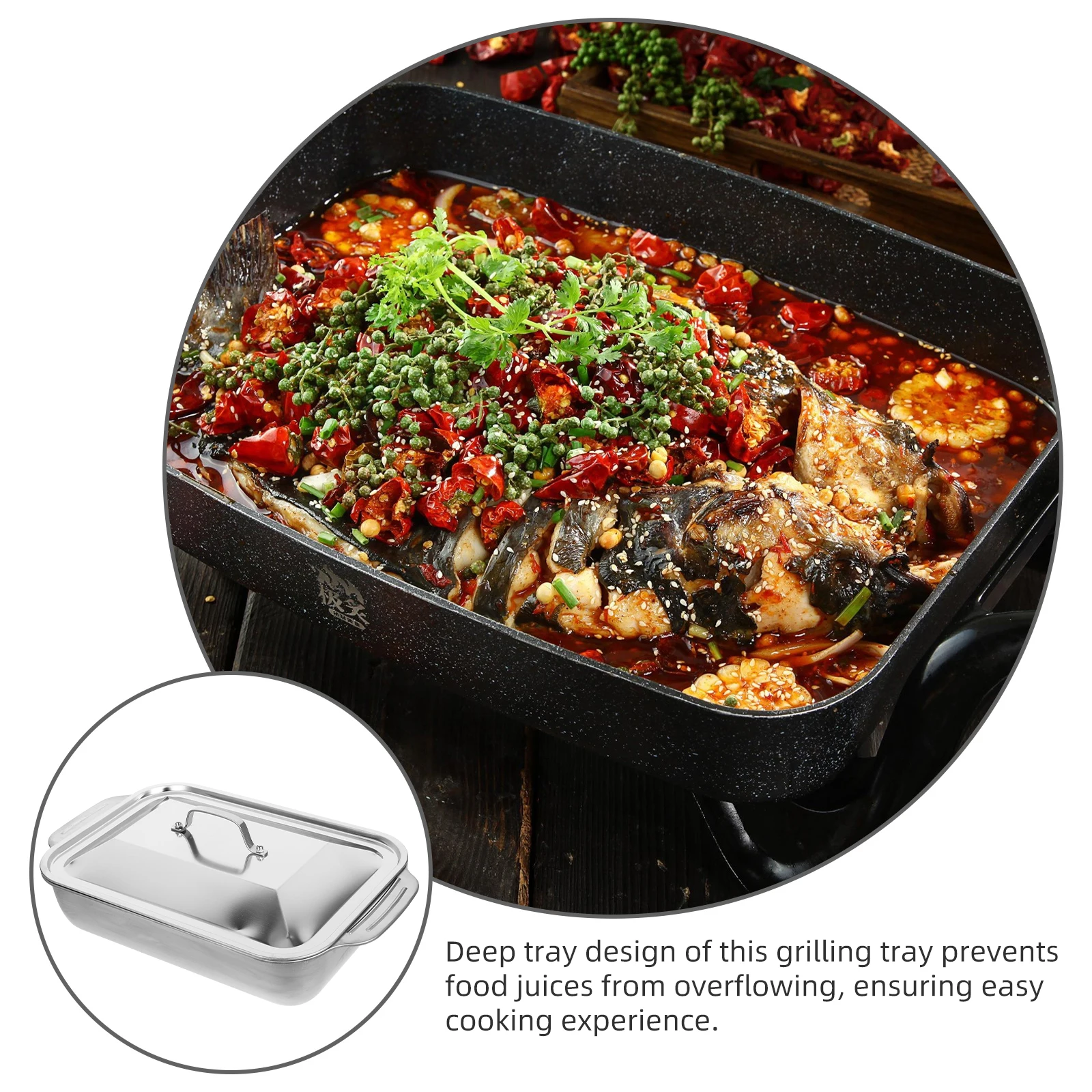 

Stainless Steel Grilled Fish Plate Roasting Pan Rectangular Grilling Tray Seafood Serving Dish Metal Casserole Baking Cooking