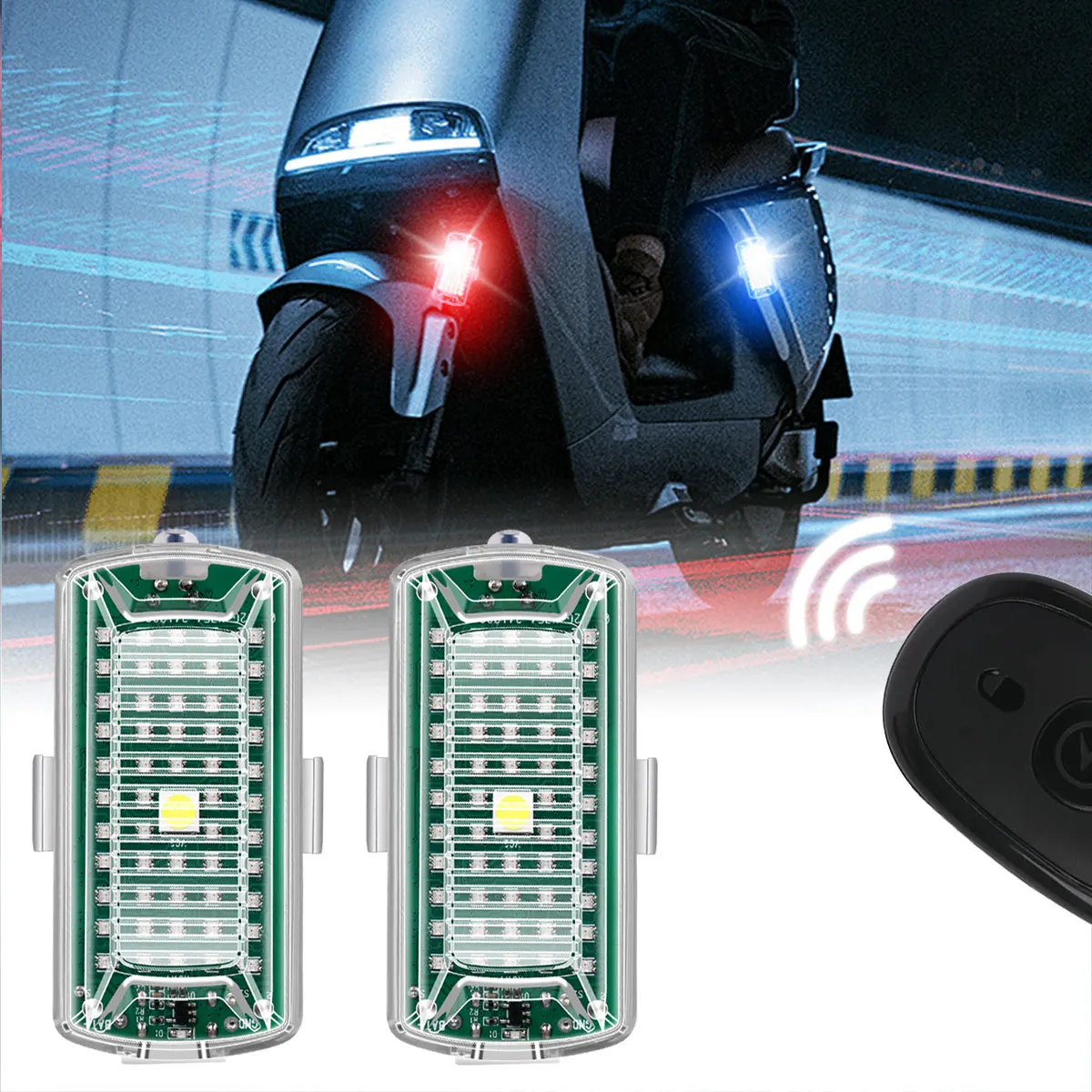 Car Motorcycle Bike LED Strobe Anti-collision Warning Light Rear Tail Decorative Light Wireless Remote Control Signal Indicator