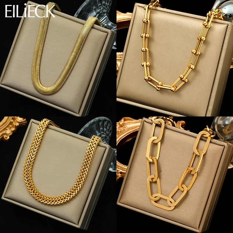 EILIECK 316L Stainless Steel Gold Color Thick Necklace For Women Fashion Choker Neck Chain Waterproof Jewelry Gift Collar Bijoux