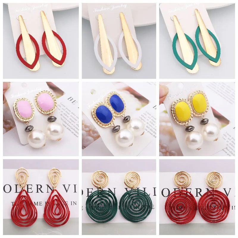 New European Oval Hanging Earrings Punk Coiled Metal Women's Earrings Colorful Long Dangle Earrings Big Round Earrings aretes