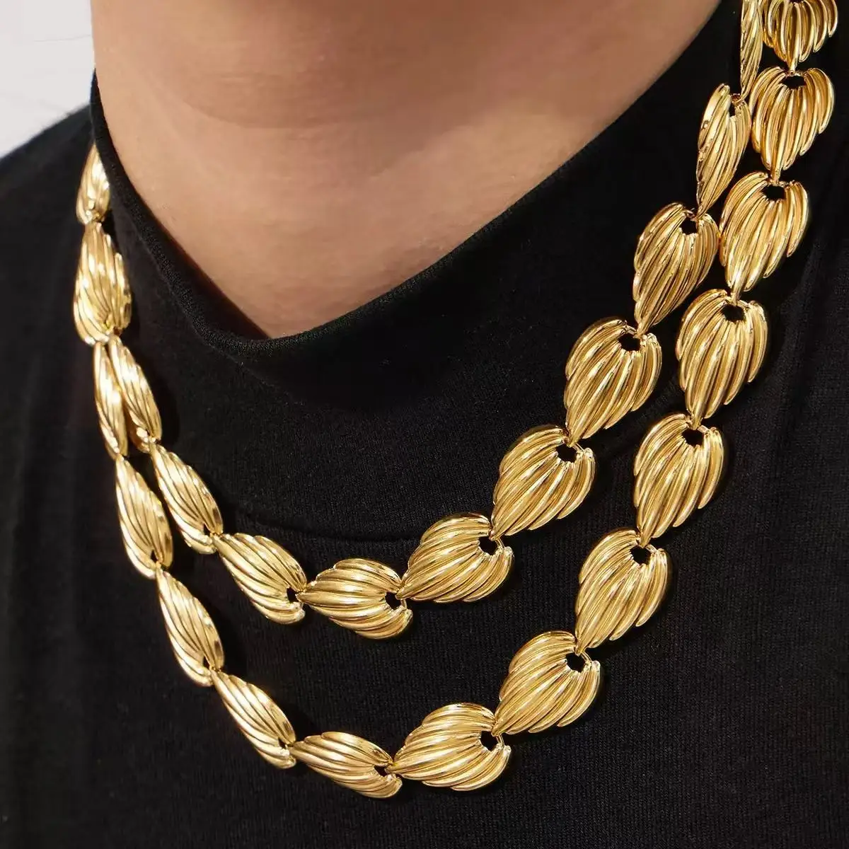 

ENFASHION Para Mujer, ожерелье-цепочка с текстурой изогнутых листьев для женщин, браслет из нержавеющей стали, ювелирные изделия с покрытием из 18-каратного золота P263686