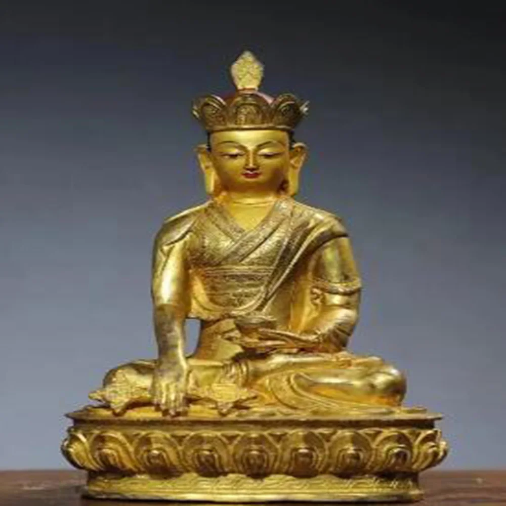 

8.8" Old Tibet Bronze Gilt Buddhism Je Tsongkhapa Guru Marpa Lama Teacher Statue