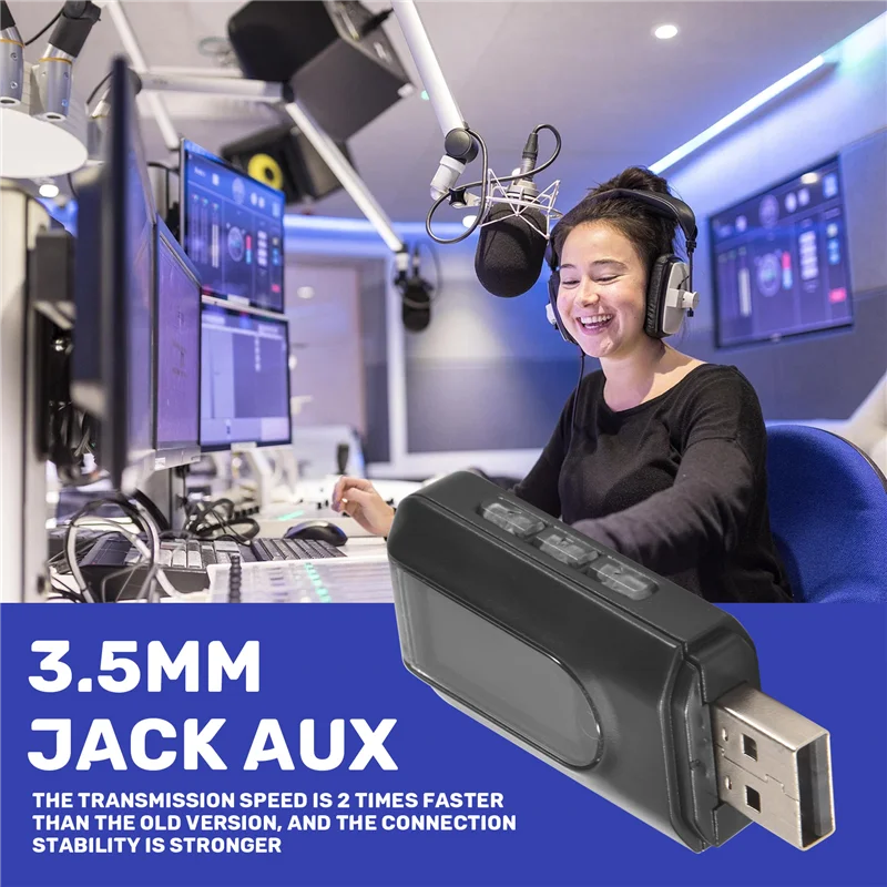 AS95-Bluetooth 5.0 جهاز إرسال واستقبال، محول لاسلكي 2 في 1 مع شاشة LCD 3.5 مم AUX USB ستيريو للكمبيوتر الشخصي TV Car Headpho