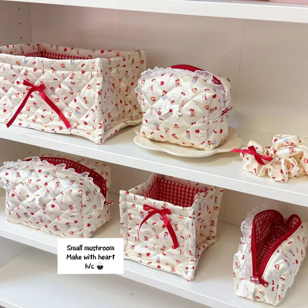 

Ballet Style Sweet Dream Cotton Storage Box Cute Berry Bear High-capacity Desktop Storage Basket Home Decoration Makeup Bag