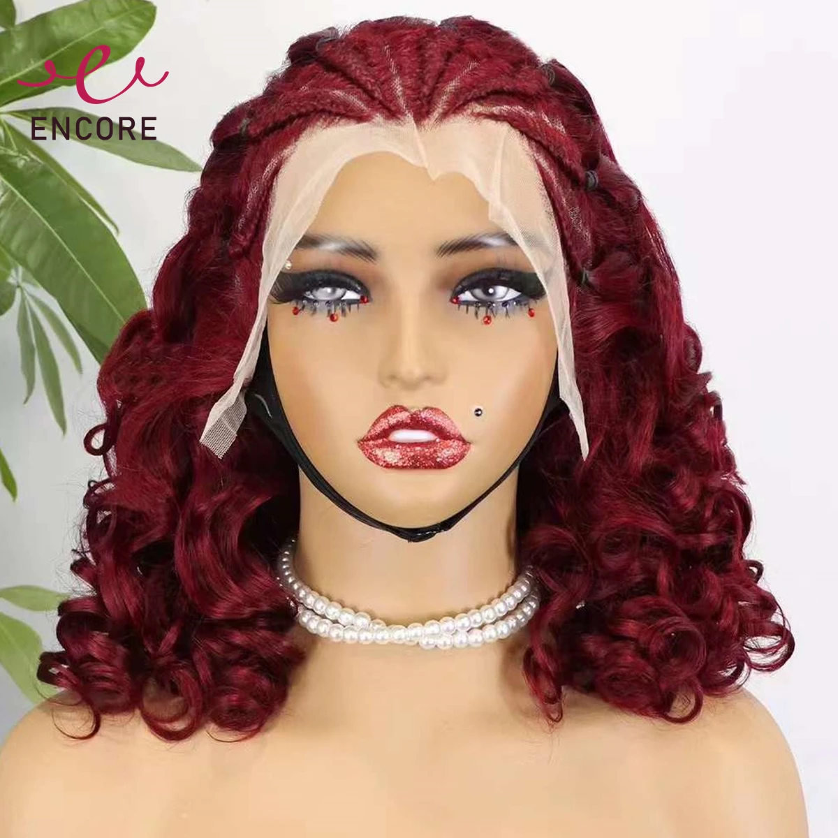 18Inch 13x4 Lace Frontal Wigs 250% Density Remy Human Hair Burgundy Cornrow Braided Wigs Loose Fumi Curly Hair Bob Wig for Women