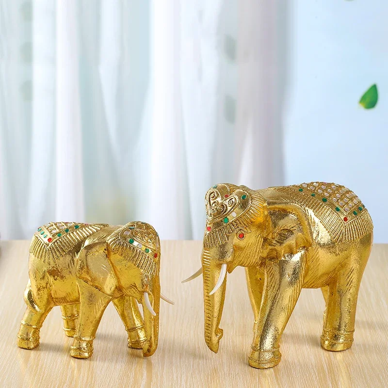 Thai Gold Leaf Elephant Handmade Solid Wood Desktop Ornament Wine Cabinet Decor Housewarming Opening Gift