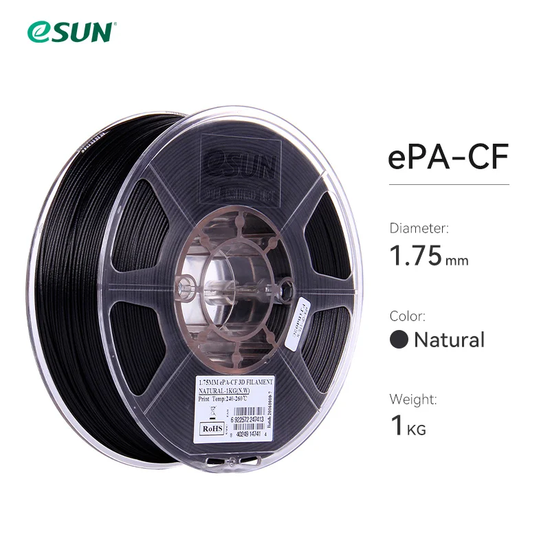 eSUN Koolstofvezel gevuld nylon filament PA-CF 1,75 mm 3D-printerfilament, 1 kg 2,2 LBS spoel 3D-printfilament voor 3D-printers