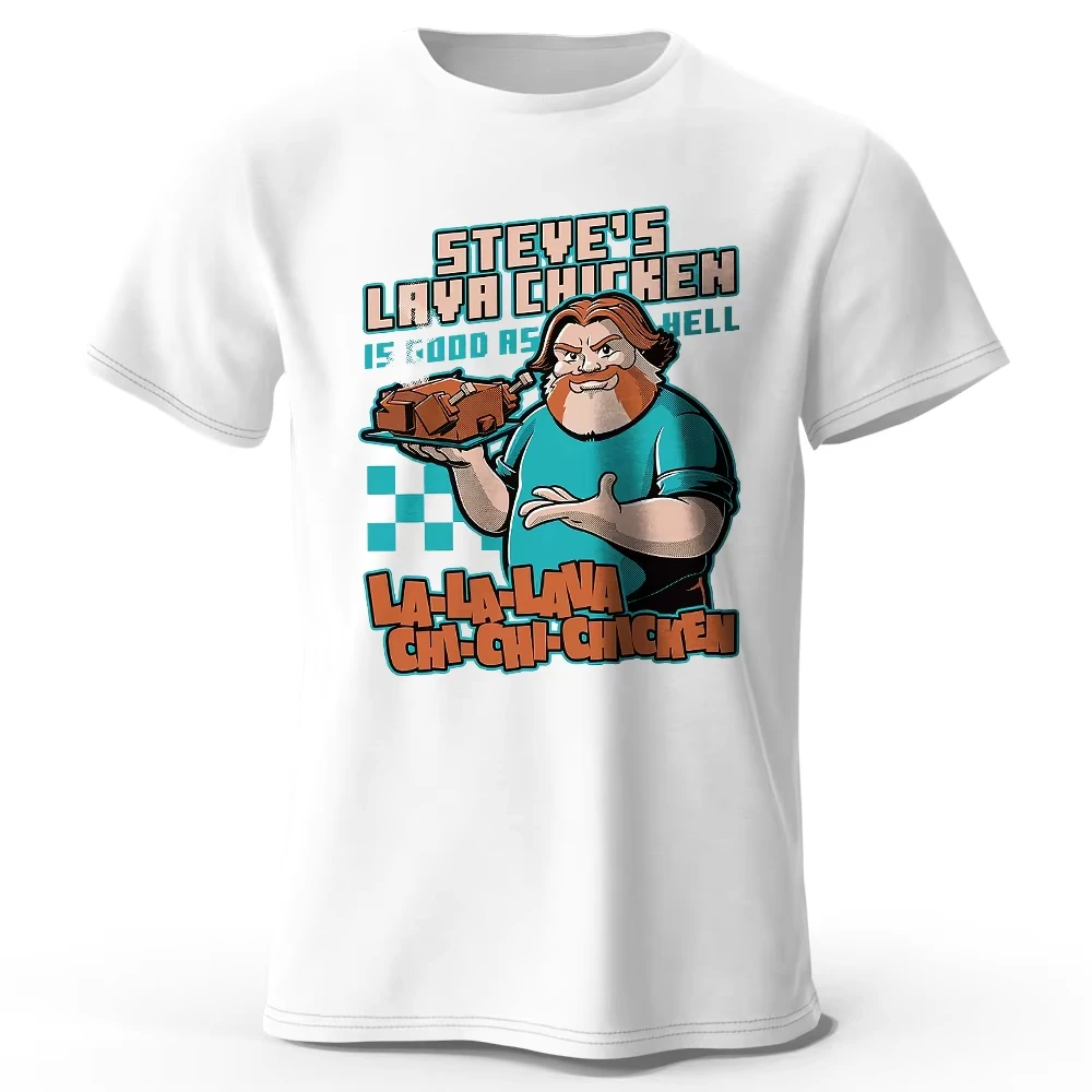 Camiseta con estampado de pollo de Lava de Steve para hombre, camisetas gráficas peculiares de gran tamaño 100% algodón para mujer, Tops de verano, ropa de calle Geek