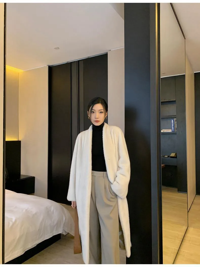 Long Coats Women Faux Fur Jackets Y2k Streetwear V Neck Coat Thick Warm Jacket Elegant Work Outerwear Autumn Winter 2025