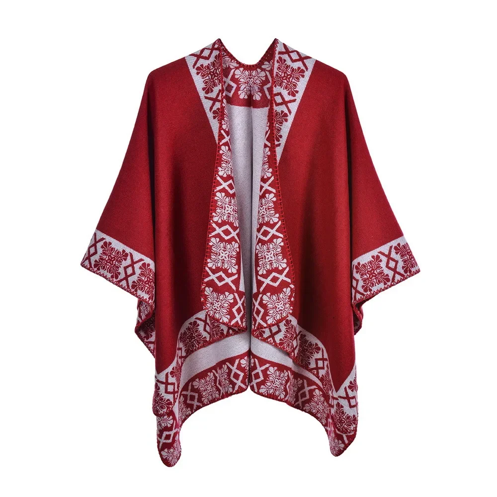 Autumn Ponchos Women's Double-sided Shawl European  American Retro Fashion Jacquard Split Fork Thickened Warm Shawl Popular R3