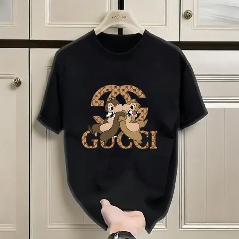 

Новинка 2025, хлопковая футболка с принтом белки и буквами, мужская летняя тяжелая хлопковая футболка с короткими рукавами, полуполовина для пар в американском стиле High Street