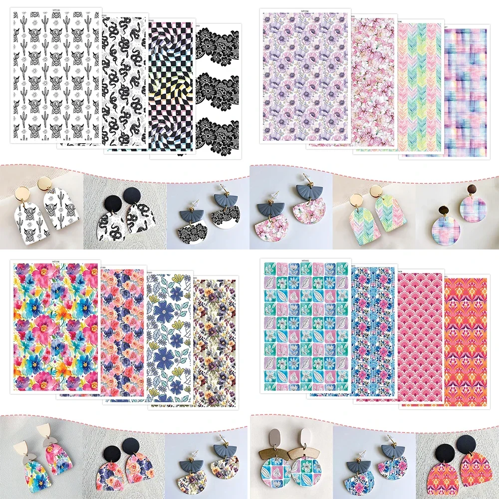 Spring Flowers Printing Polymer Clay Watercolor Transfer Paper DIY Ink And wash Paper Soft Pottery Earrings Jewelry Making