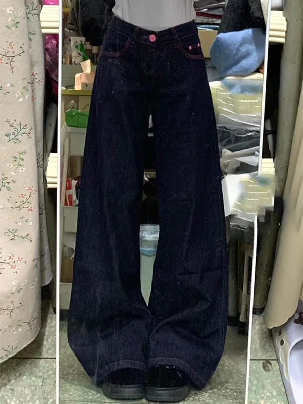 

Джинсы женские с высокой талией, широкими штанинами, прямого кроя, из денима, осенне-зимние, новые, свободного кроя, длинные брюки, в стиле ретро, американский стиль