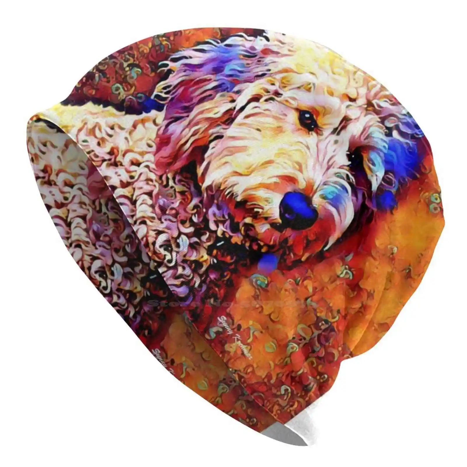 Labradoodle Dog Knitted Hat Warm Beanie Outdoor Caps Labradoodle Dog Labrador Mix Puppy Sunny Krchmar Artist Stewart Colorful