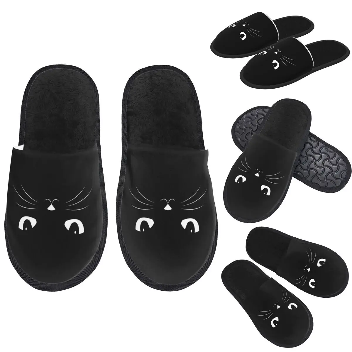 

Custom Cute Black Cat Slippers Memory Foam Warm Soft Women House Slipper Indoor Fluffy Shoes
