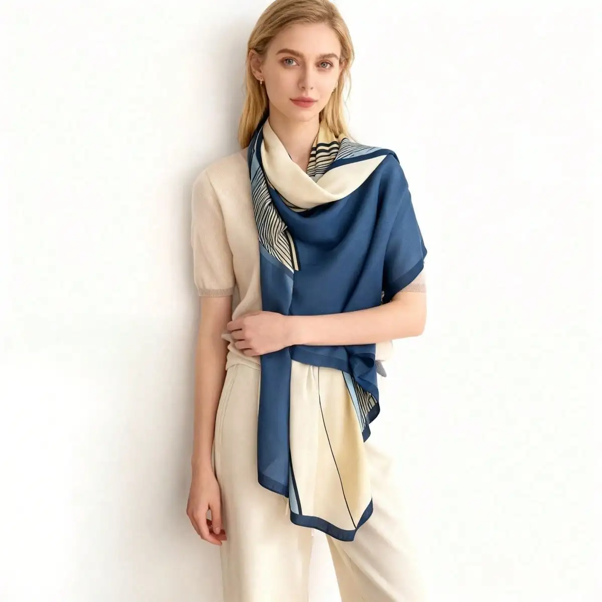 1/2 Color-Block Fashion Geometric Plaid Scarf, Durable Medium Thick Warm Neck Warmer And Elegant Shawl For Air-Conditioned Rooms