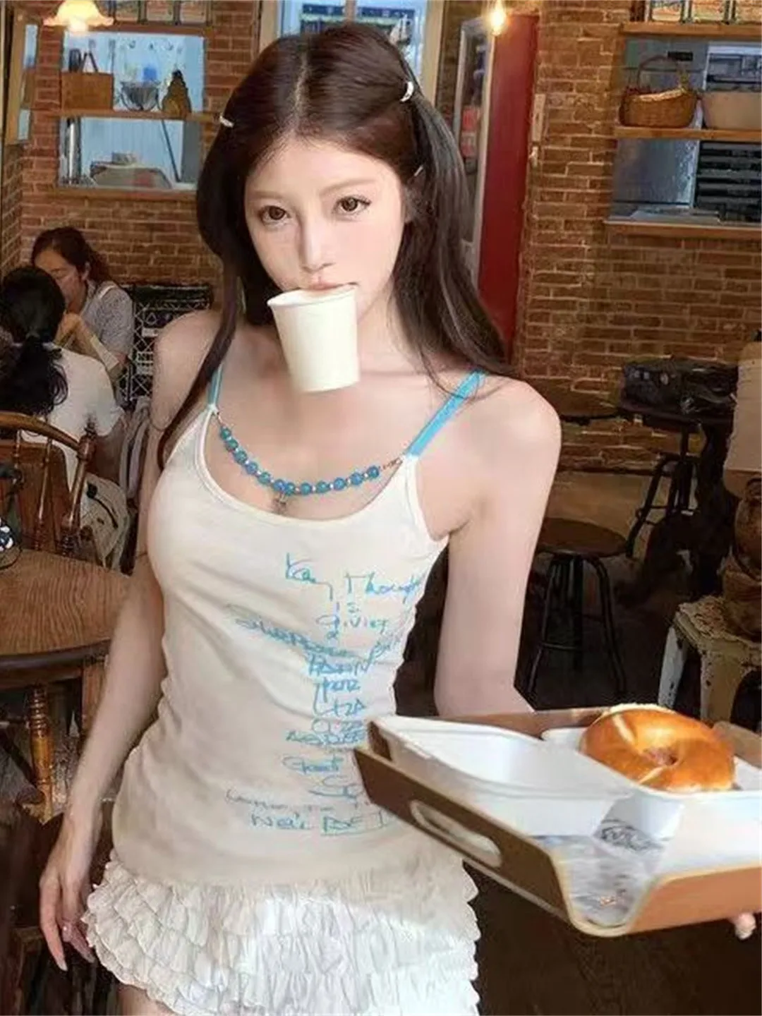 

American Style Summer New Spicy Girl Letter Print Crop Top Tank Vest Slimming Innerwear Outerwear Clothes with Chest Pad