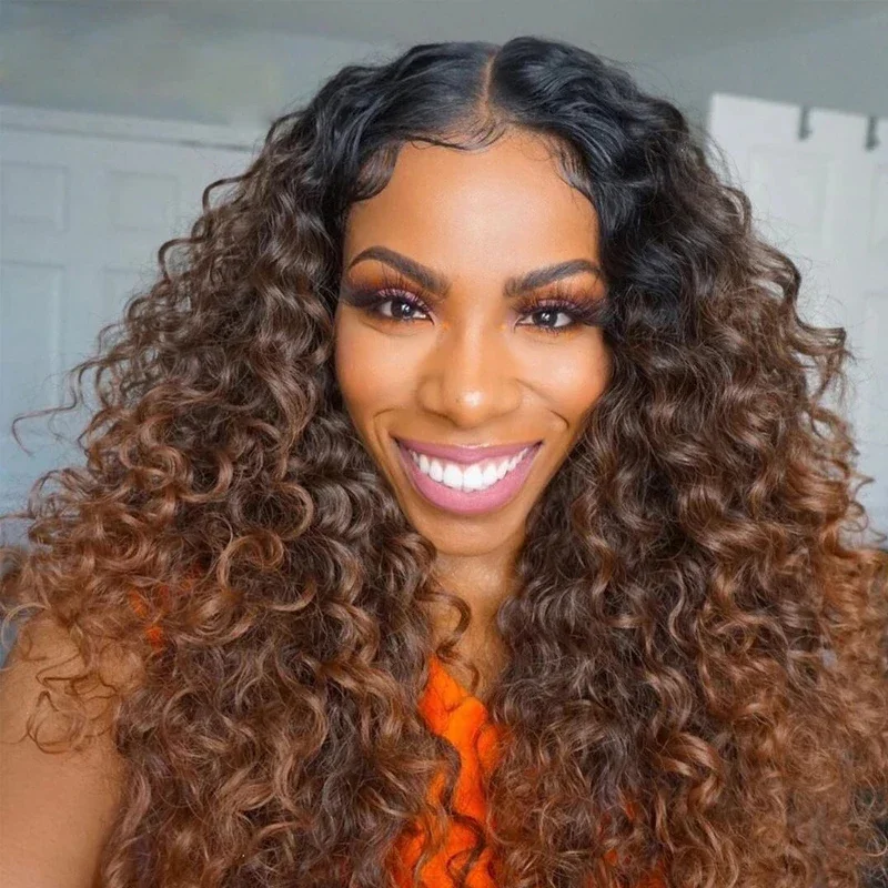 Soft 26” Long Ombre Brown Curly 180Density Lace Front Wig For Black Women Babyhair Heat Resistant Preplucked Glueless