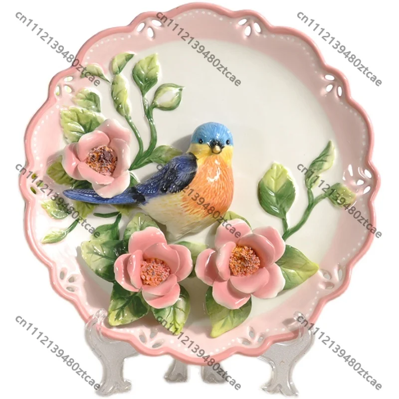 3D Blue Birds Porcelain Decorative Wall Plates, Creative Art Wall Dishes Figurine,  Home  Wall Decor Craft Ornament Accessories
