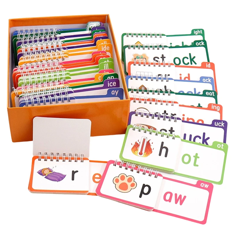 

Набор для изучения слов по семействам: 30 книг-флипбуков для развития фонетики, чтения и рифмования, карточки-флеш-карты