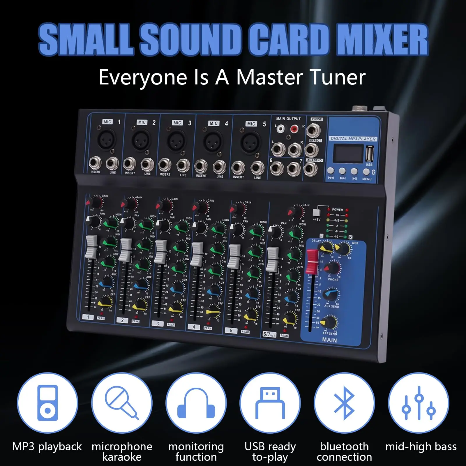 Audio 7 canali, Mixer Audio USB scheda Mixer Audio, Mixer Audio professionale scheda Audio Console Desktop con Bluetooth Wireless