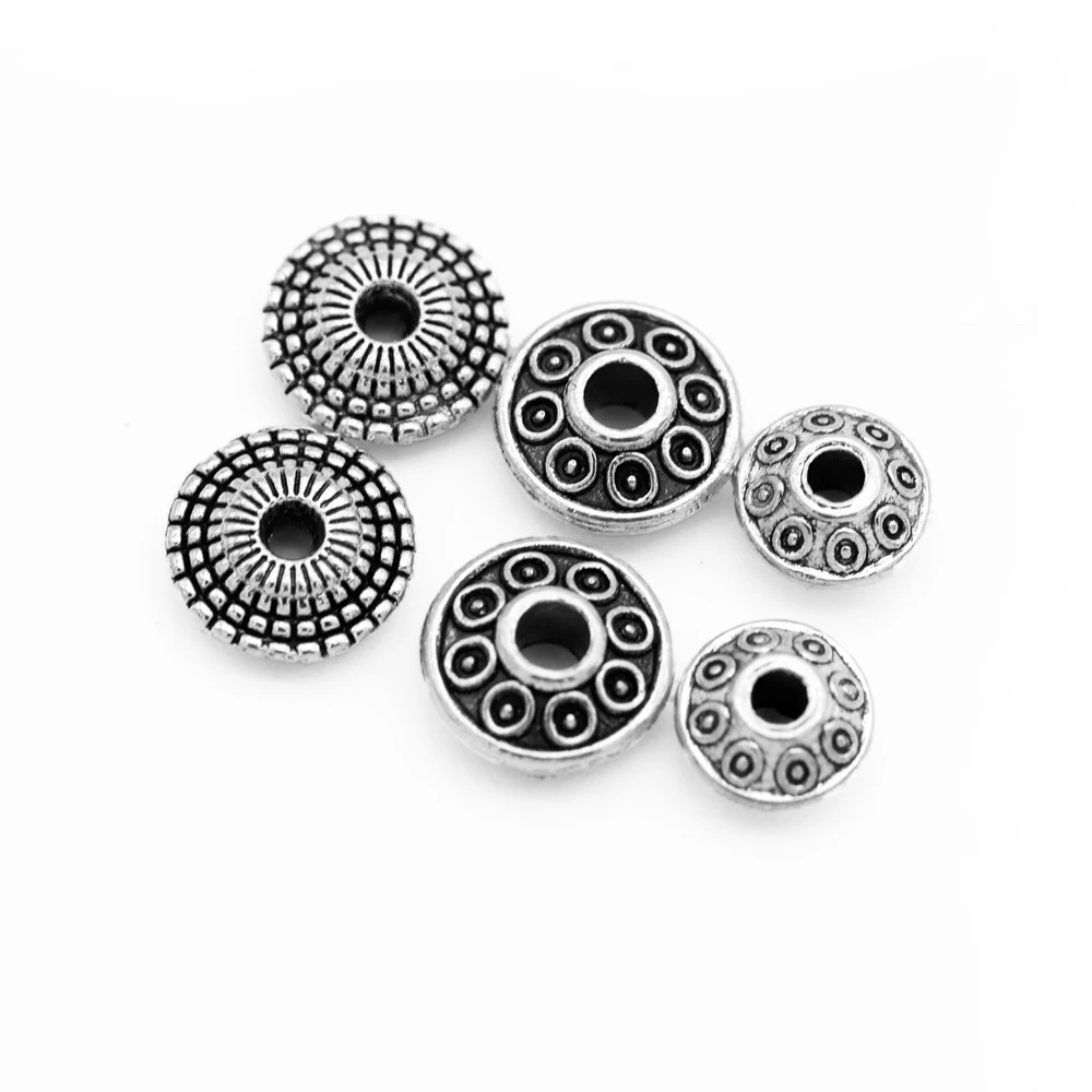 50 Stück Antik-Silber Metall-Abstandsperlen aus Zinklegierung mit Retro-Blumenmuster, 6mm 8mm, für DIY-Schmuckherstellung und Zubehör