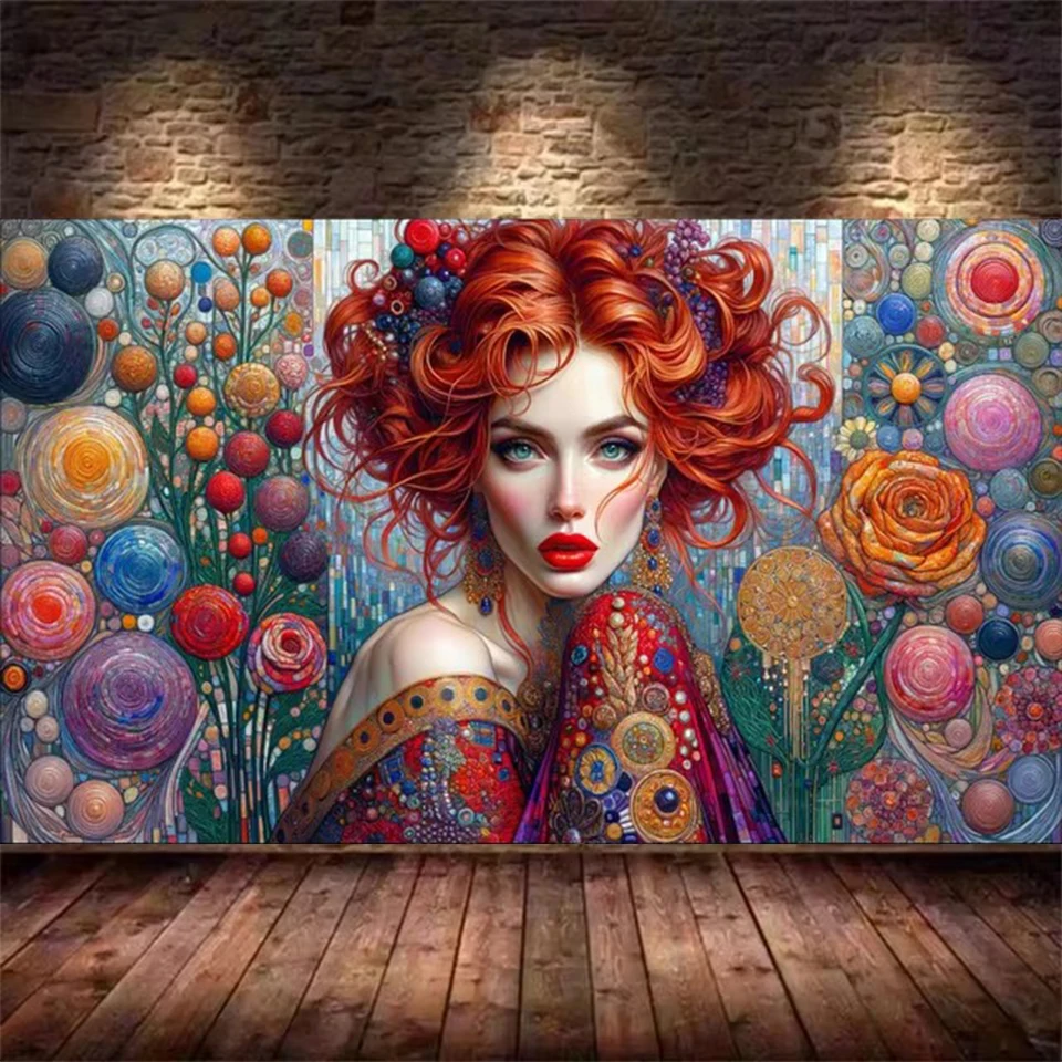 5d Diamond Painting Sexy Beautiful Red Haired Woman Full Diamond Mosaic Klimt Style Large Size Embroidery Cross Stitch Kits Home