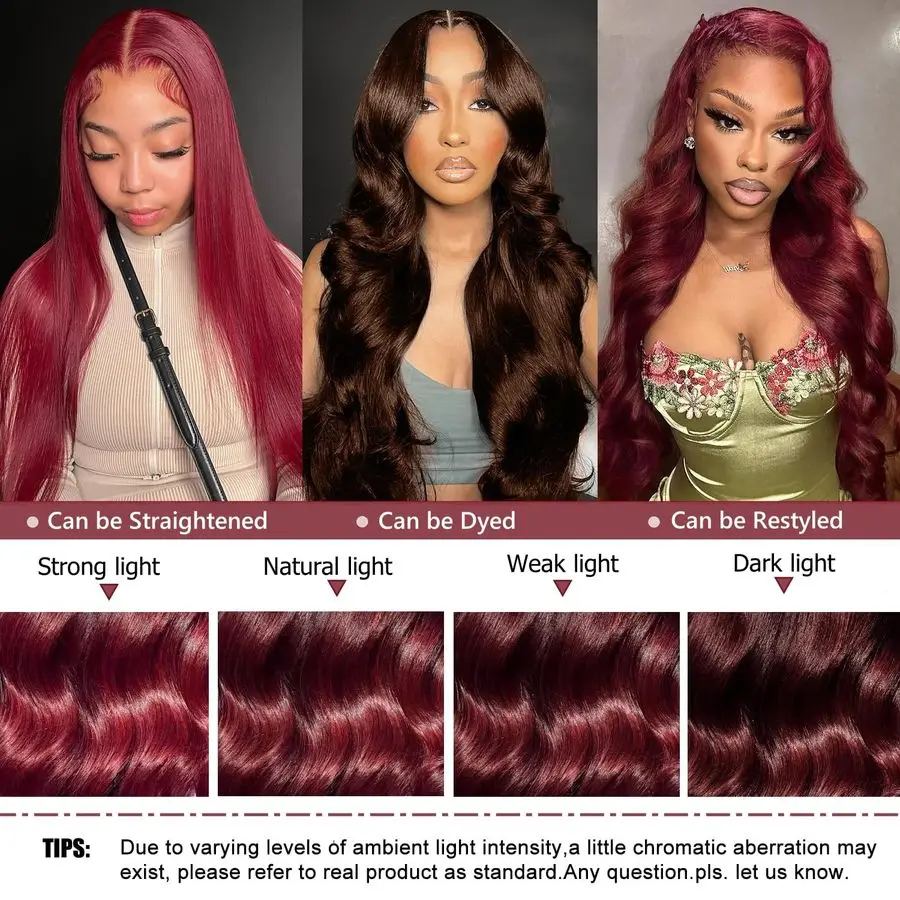 Wig Rambut Asli Burgundy 200 Density 99J Wig Rambut Asli Burgundy Lace Front 13x6 HD Lace Front Wig Merah Anggur Model Body Wave Lace