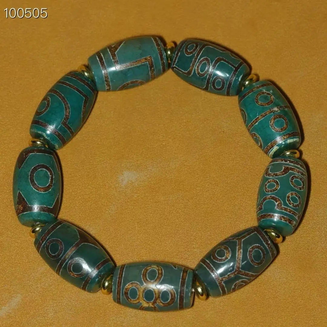 Tibetan boutique old agate at a glance to nine eyes family photo green dzi bead bracelet Tibetan bracelet accessories Wenwan