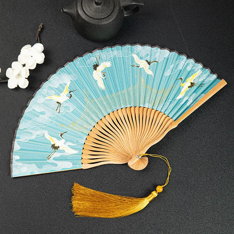 Ruihe Tu Women's Folding Fan Qipao Hanfu Carrying New Chinese Style Children's Ancient Style Folding Fan Xianhe Xia