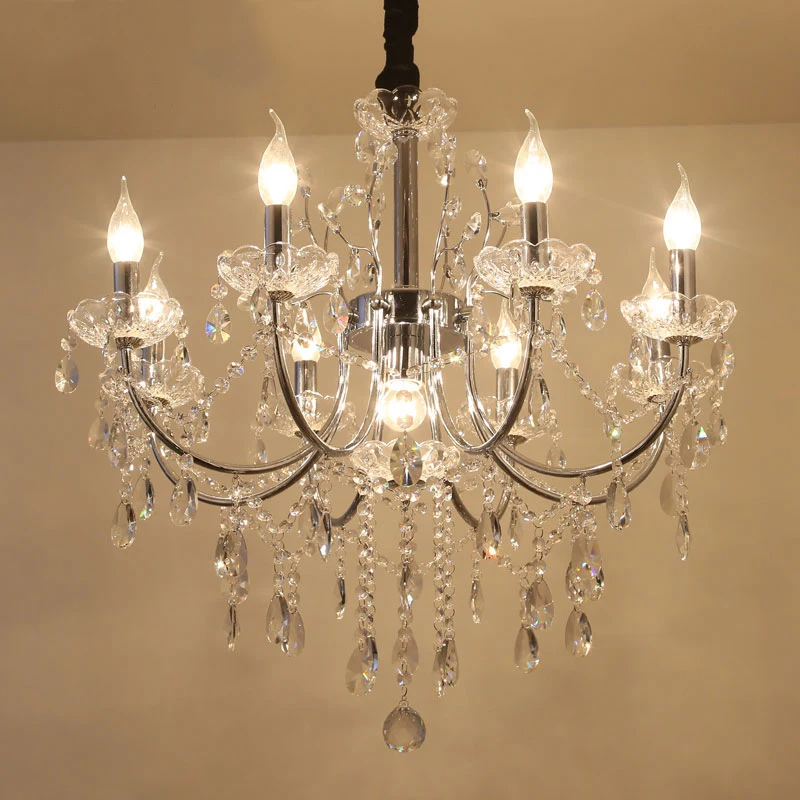 Crystal Chandelier Modern Luxury LED Adjustable Height Middle Size Ceiling Pendant Light for Living Room Bedroom Home Decor