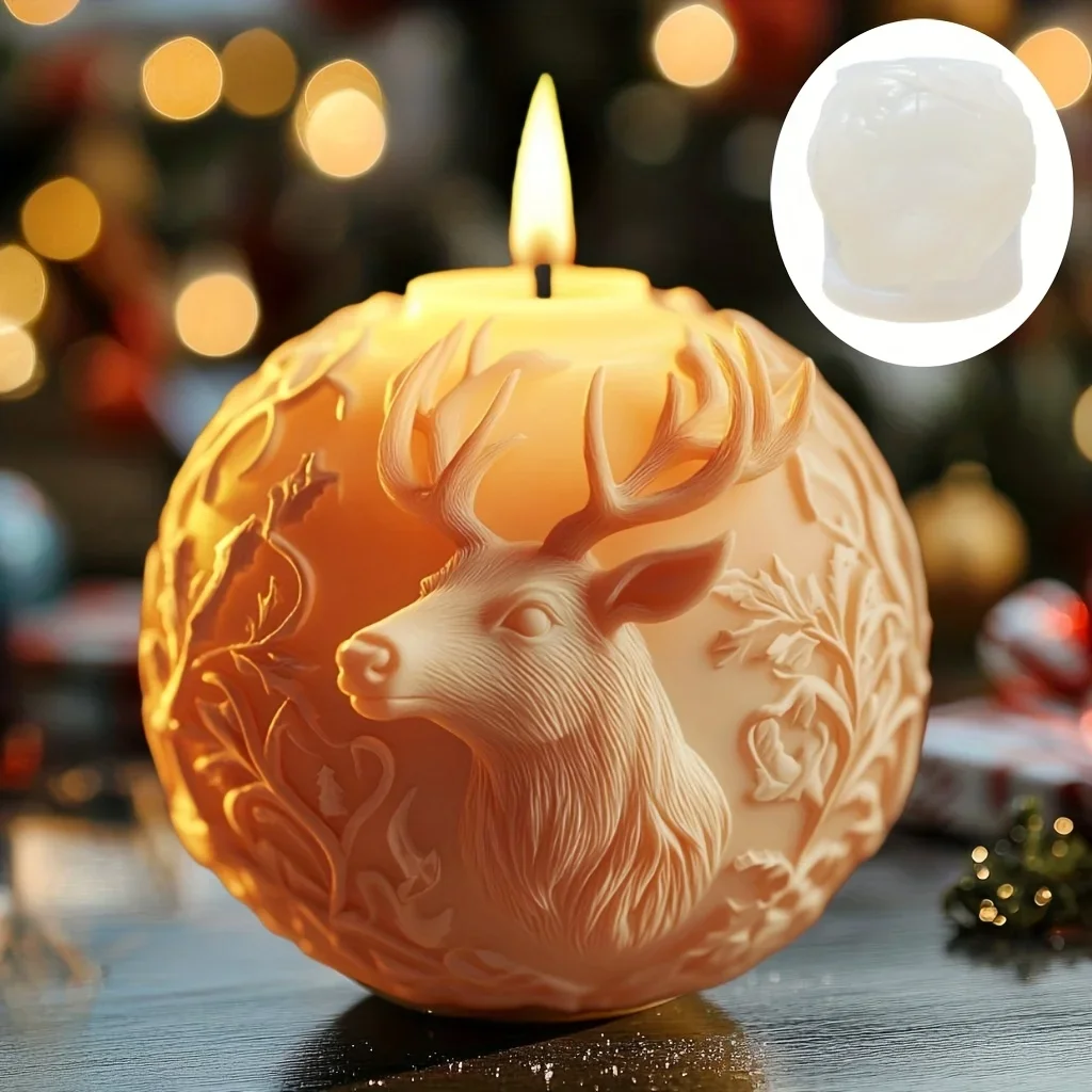 Moose Head Spherical Scented Candle Silicone Mold Reindeer Head Spherical Candle Mould Moose Resin Plaster Molds Christmas gift
