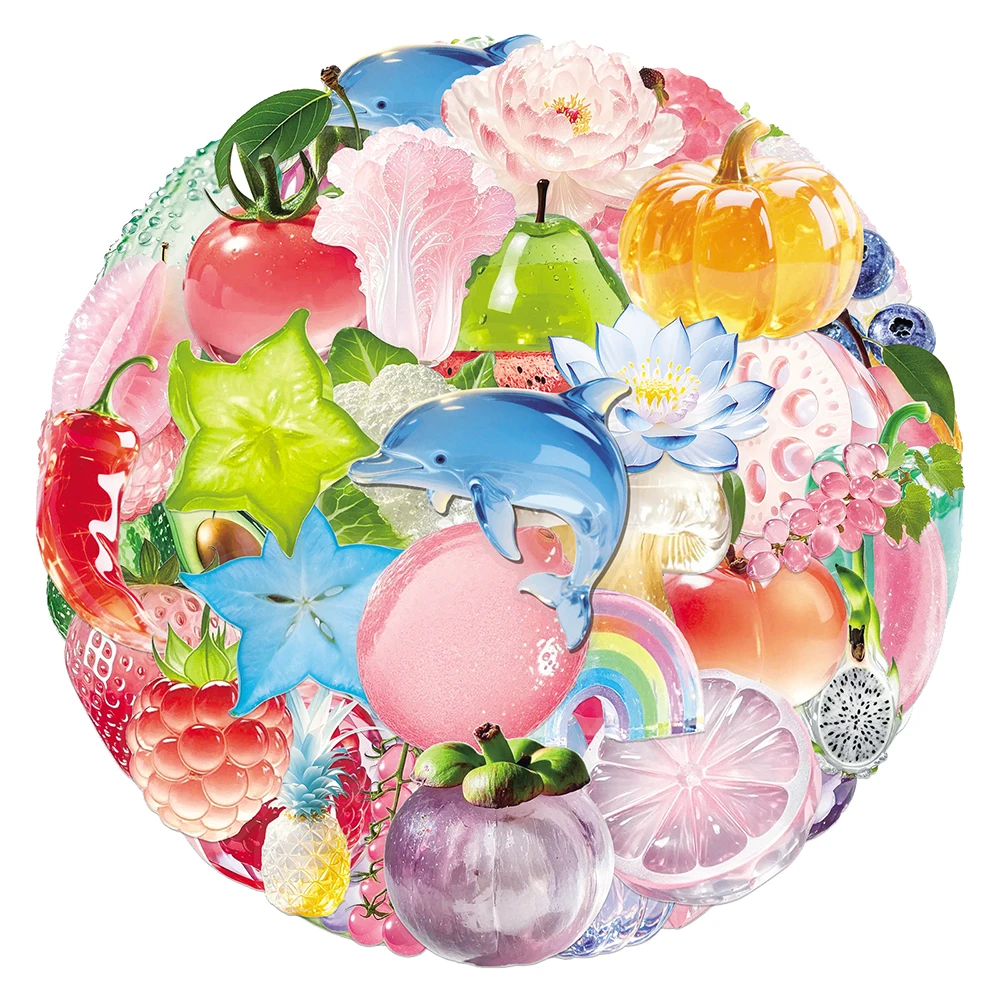 10/30/50 Uds. Pegatinas de grafiti transparentes de frutas y verduras, Graffiti impermeable, papelería para teléfono, portátil, calcomanías de dibujos animados Kawaii