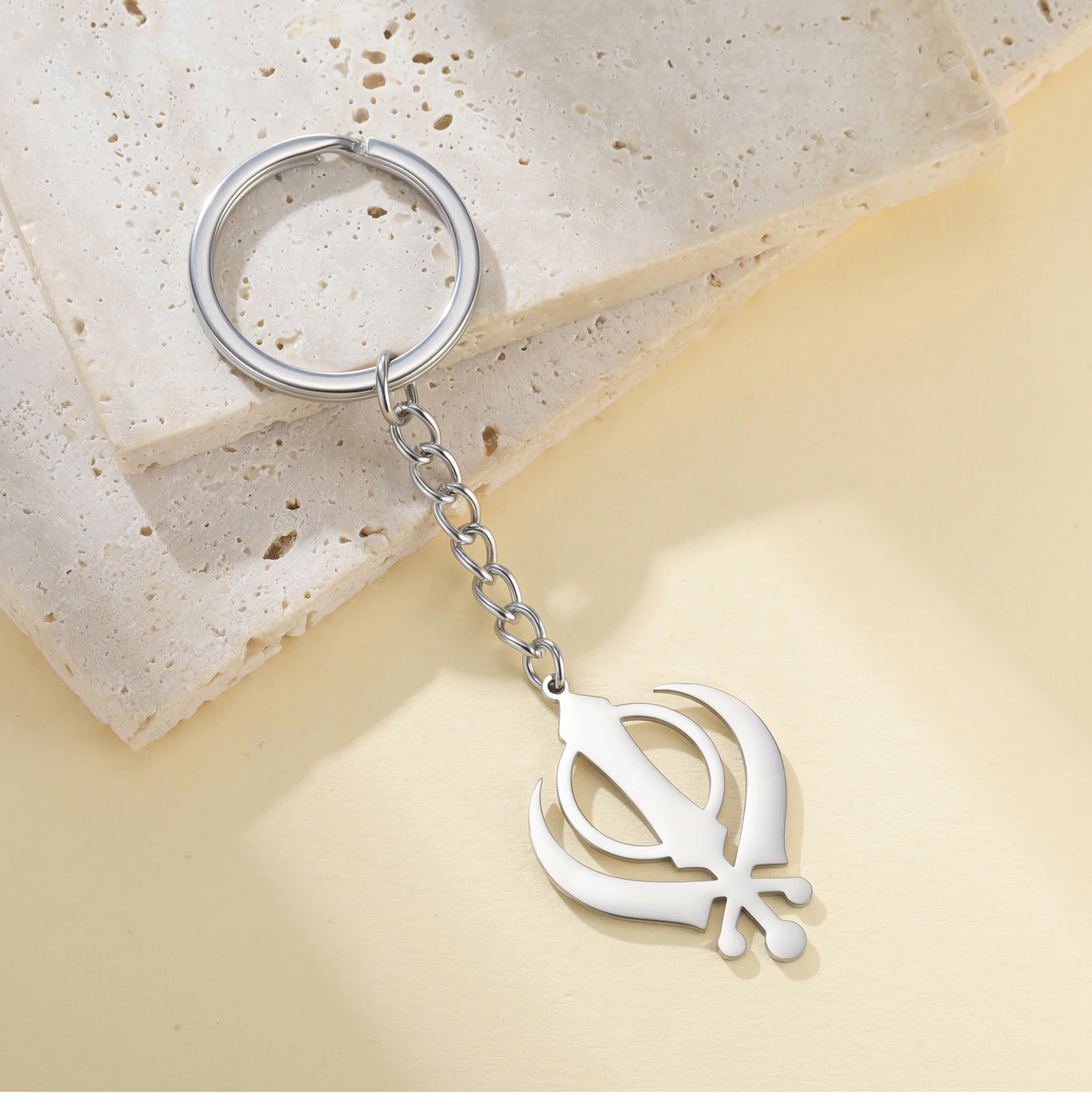 CoolTime 2026 Neuer Khanda Sikh-Symbol Schlüsselanhänger Edelstahl Goldfarben Religiöser Schmuck Amulett Schlüsselring Geschenk für Sikhs – Detail 9