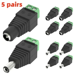 5 pairs 12V DC Power Connector 5.5mm x 2.1mm DC Power Plug Male and Female DC Connectors for LED Strip CCTV Security Camera