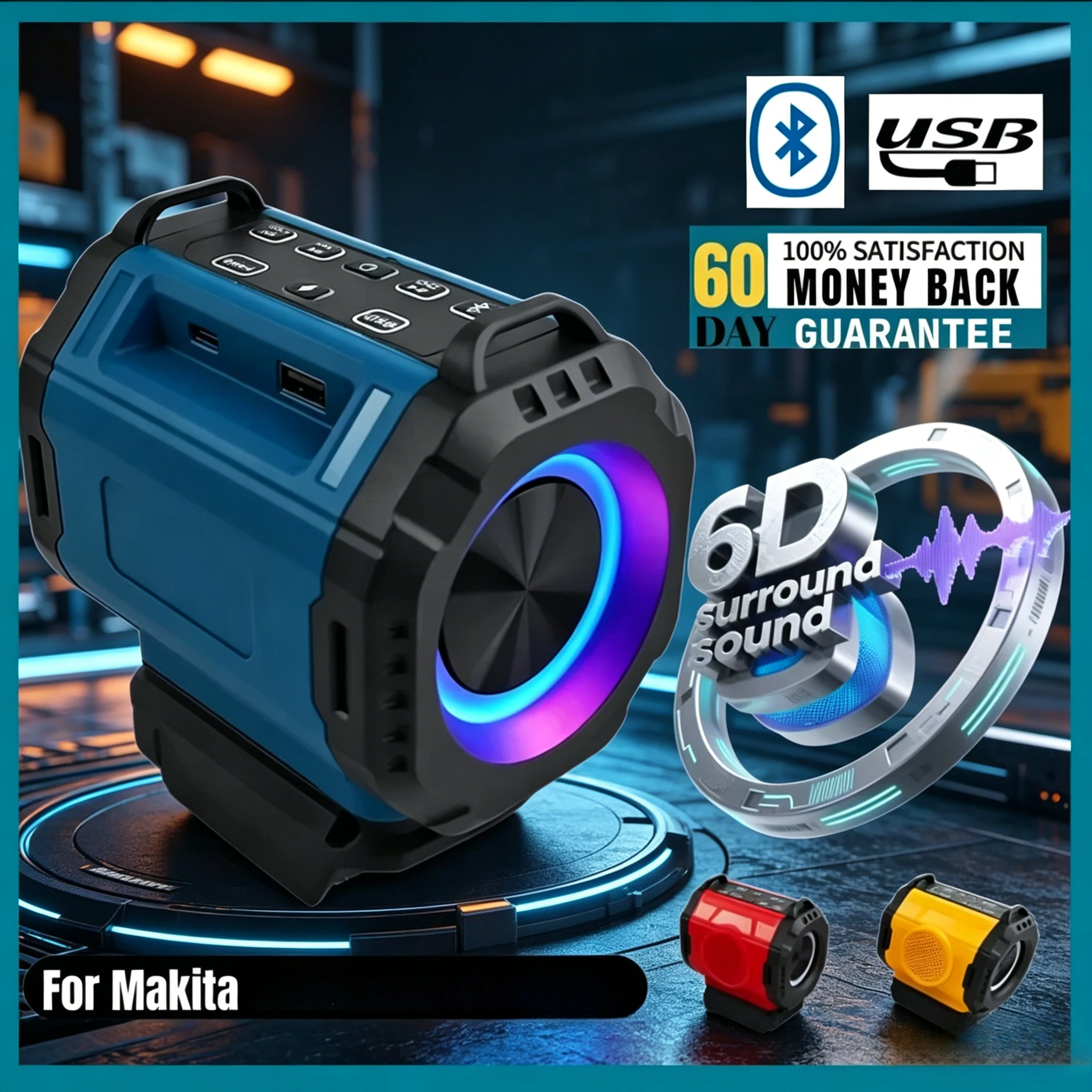 

Bluetooth-колонка Makita с питанием от аккумуляторов 18В/20В, с портом USB Type-C для зарядки, усилитель звука