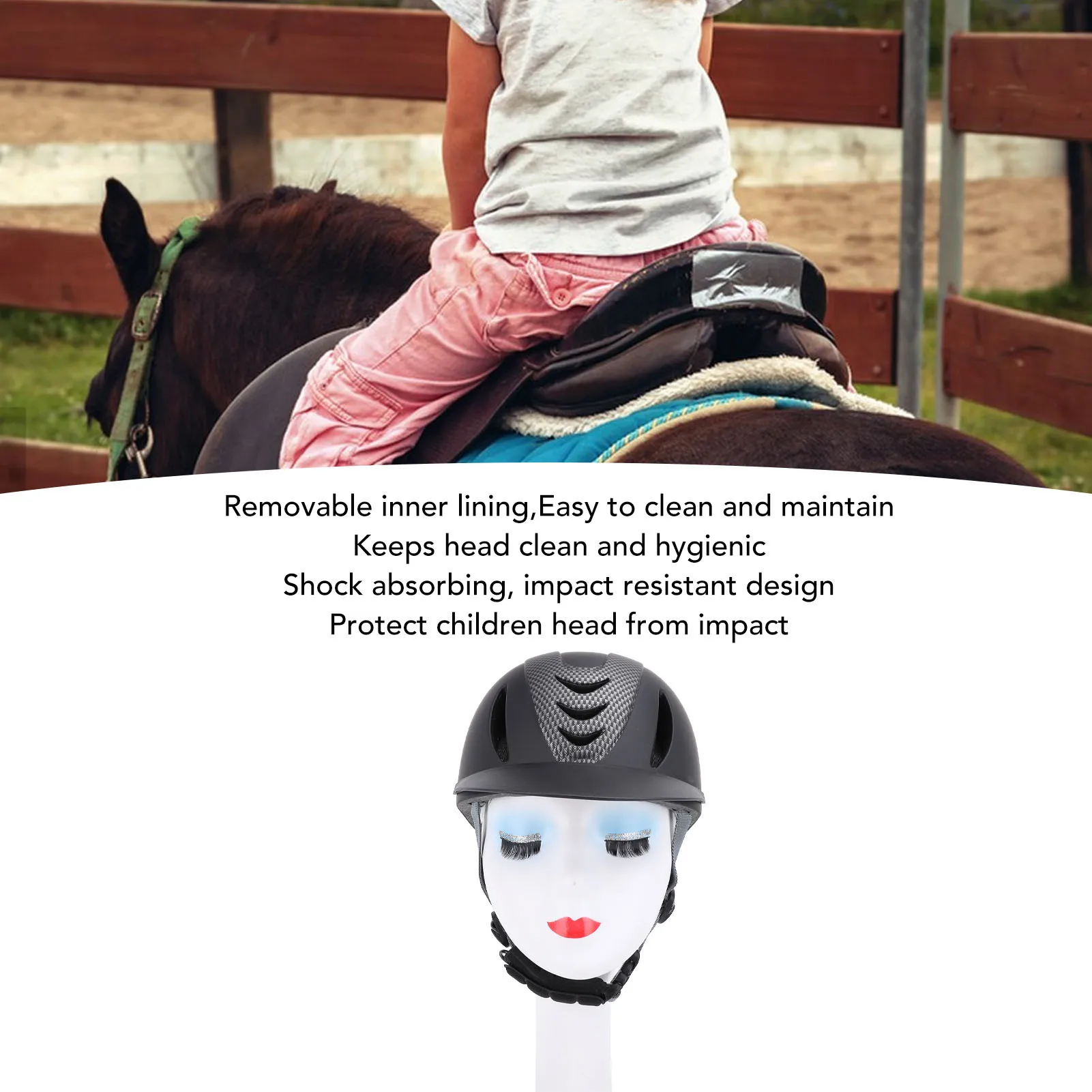 어린이 승마 헬멧 어린이 승마 헬멧 조정 가능한 경량 탈착식 라이너 어린이를위한 충격 흡수