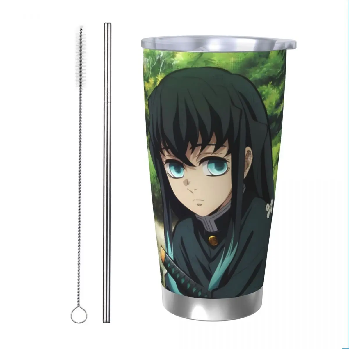 Muichiro Tokito Demon Slayer 20oz Stainless Steel Car Mug Straw Thermal Iced Travel Cup Vacuum Insulated Coffee Hot Cup