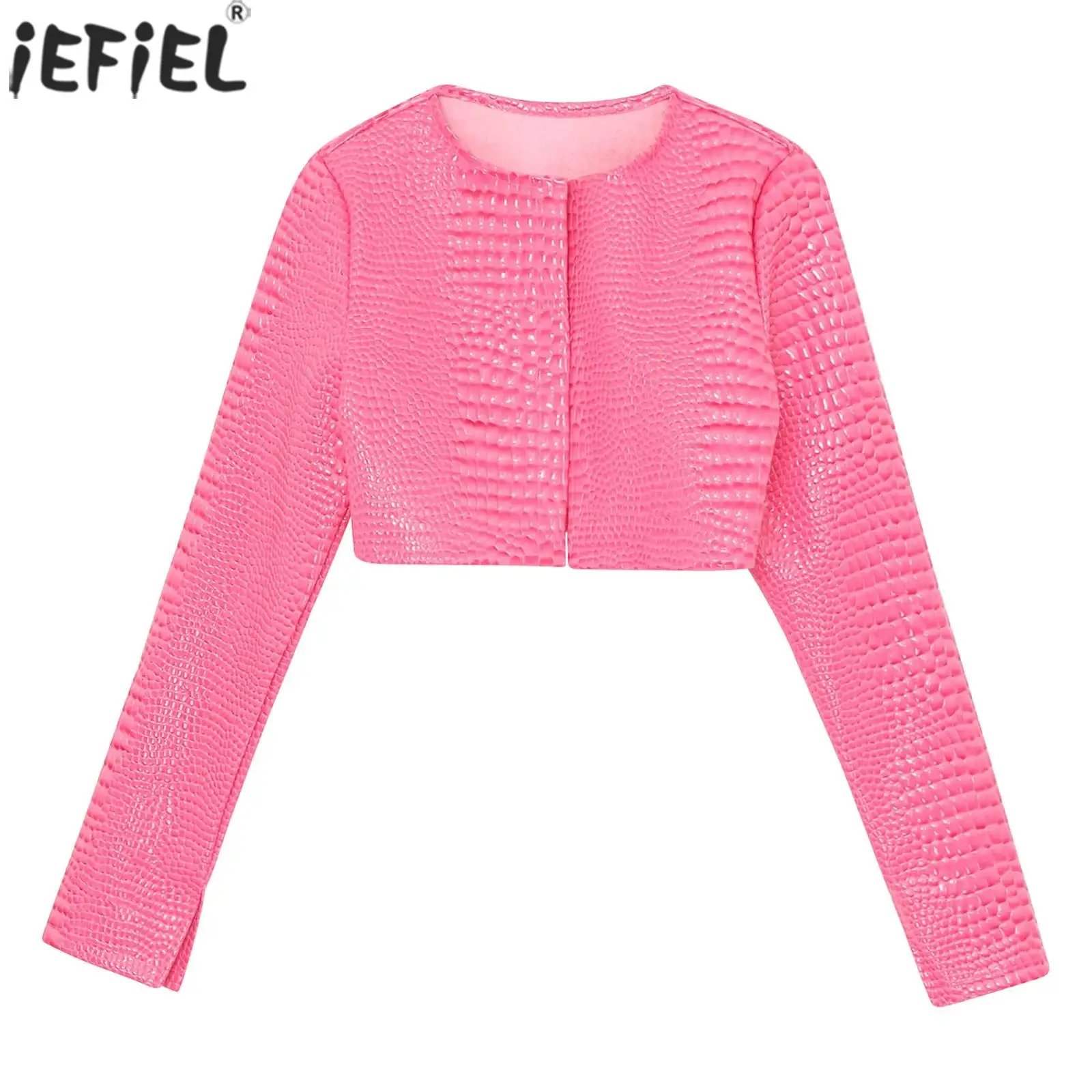 

Fashion Short Jacket Women Long Sleeve Snakeskin Embossing Short Jacket Cropped Coat Bolero Blazer Casual Waistcoat Cardigan