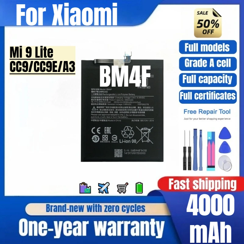 BM4F for Xiaomi Mi 9 Lite/CC9/CC9E/A3 Phone Battery 0 Cycle High Quality  Capacity Replacement Bateria Grade A Cell with Tools