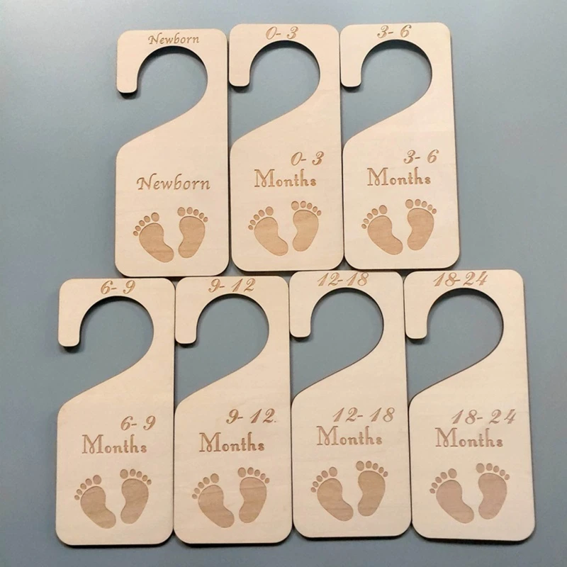 

7 Pcs Baby Closet Size Dividers Wooden Baby Closet Organizers from Newborn Infant to 24 Months for Home Nursery Baby