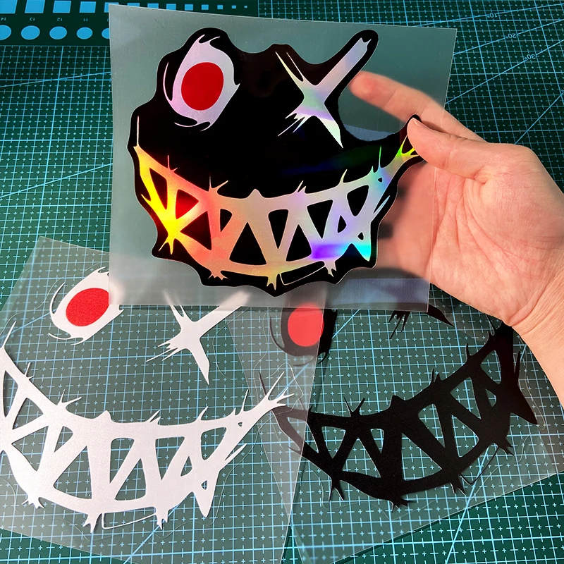 1 قطعة شيطان الوجه المبتسم مقاوم للماء ملصقات السيارات مقاوم للماء للسيارات نافذة الوفير الخلفي الزجاج الأمامي شارات الفينيل زخرفة مضحكة