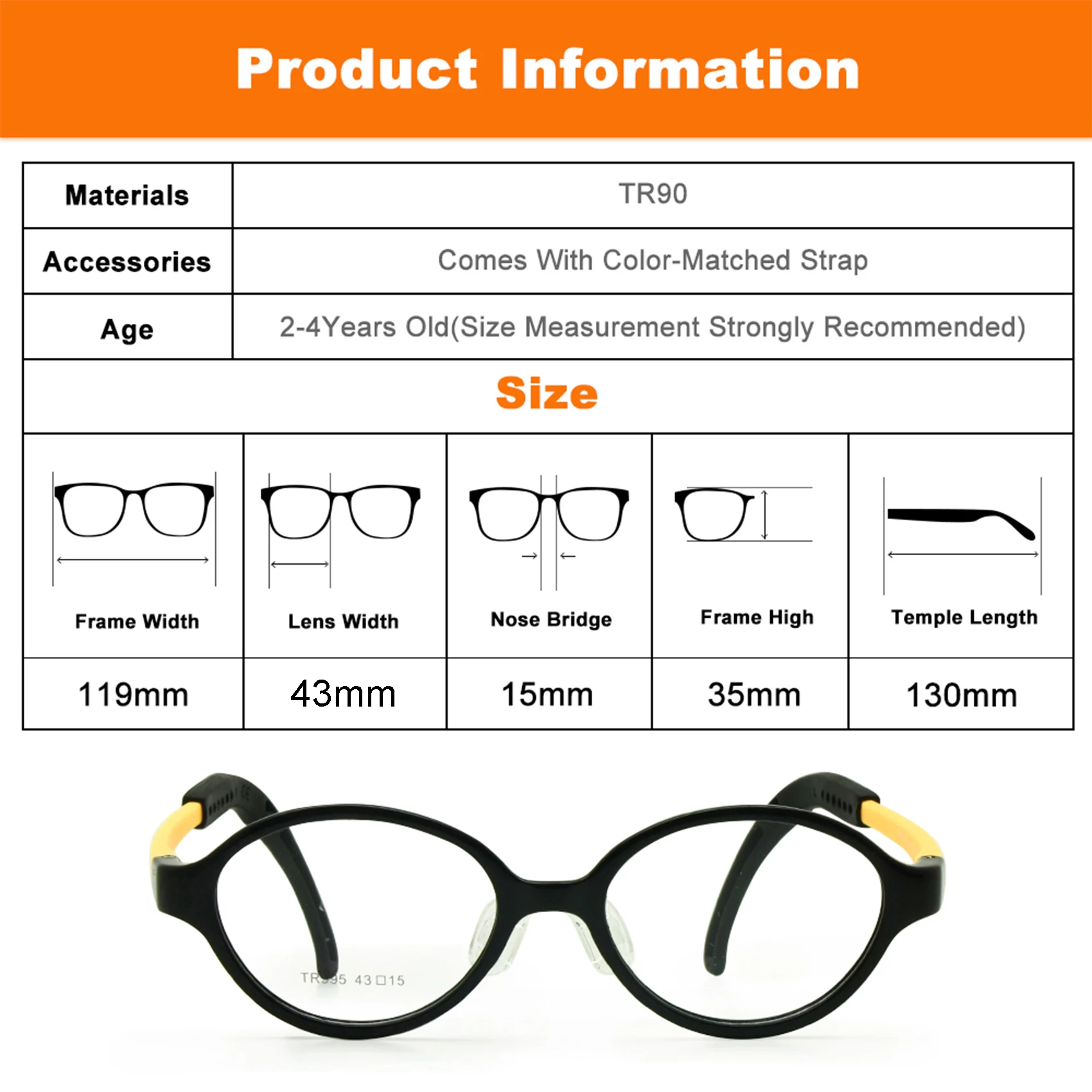 Children Glasses Frame Size 43 Ear Grips Strap Head Band Nose Pad Flexible Silicone Bendable Optical Kids Eyeglasses