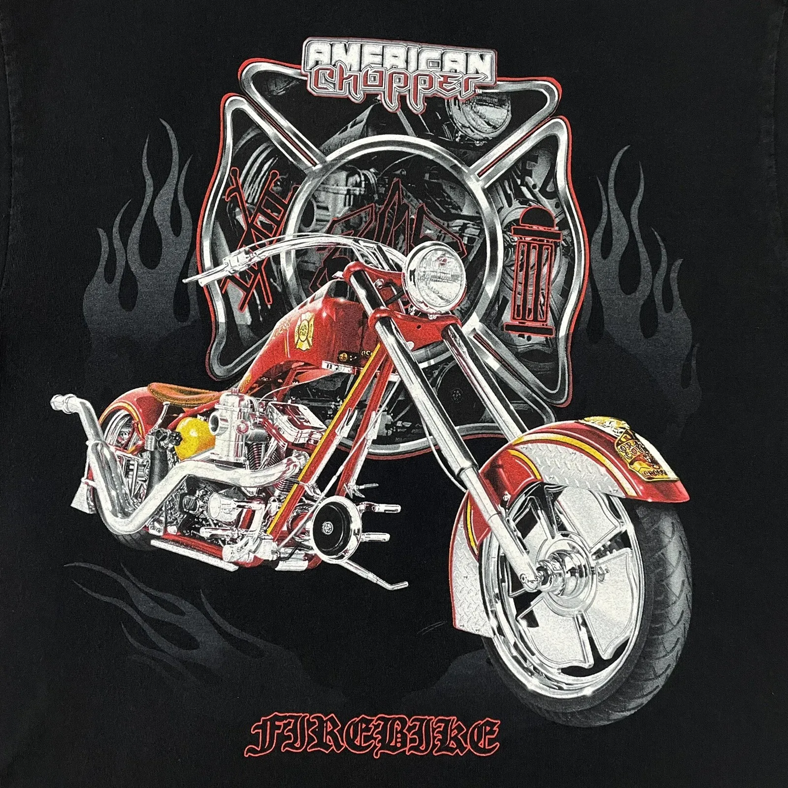 American Motorcycle Firebike Chopper Firefighters Tribute T-Shirt 100% Cotton O-Neck Short Sleeve Casual Mens T-shirt Streetwear