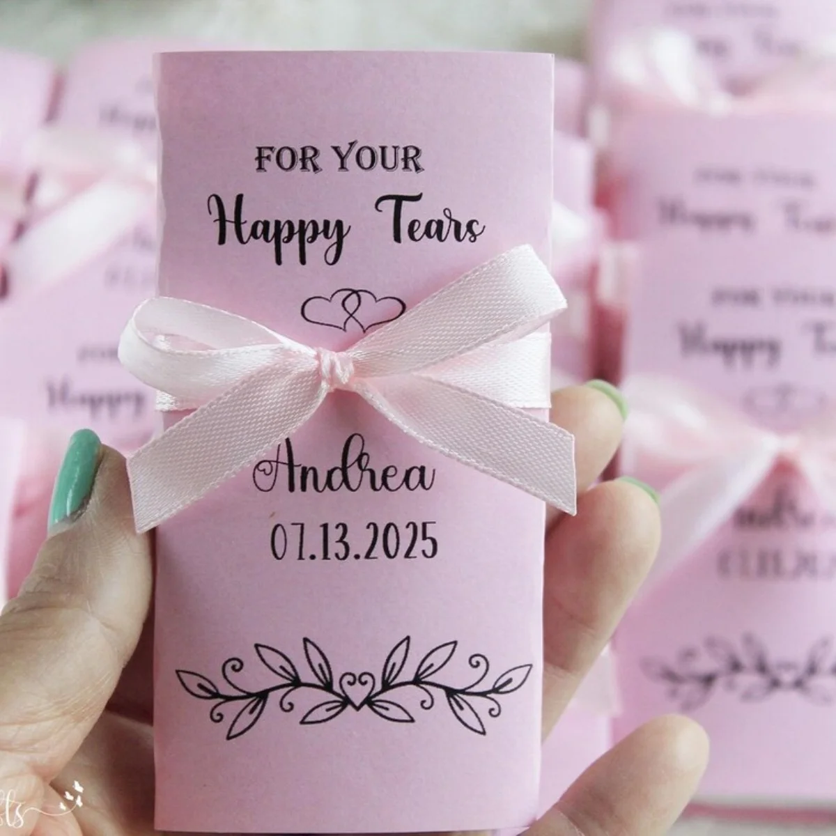 Pañuelos de quinceañera rosa: recuerdos de fiesta de 15 cumpleaños, pañuelos personalizados de lágrimas de alegría, recuerdos de invitados personalizados, Tissu Happy Tears